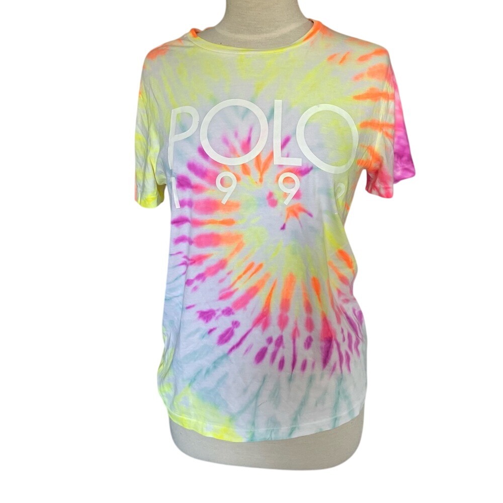 Polo‎ Ralph Lauren Neon Tie Dye 1992 Graphic T-Shirt Custom Slim Fit Small